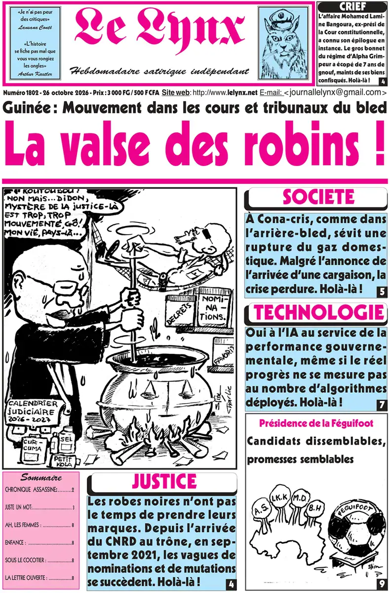La Une du Lynx N° 1802 du 26 octobre en kiosque