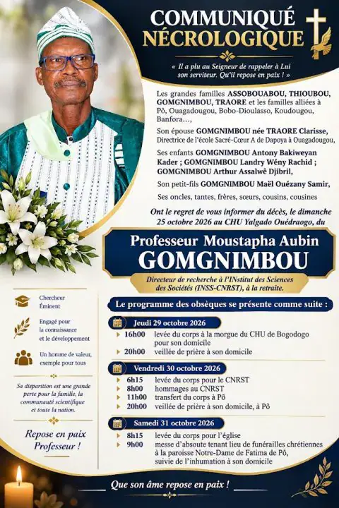 Décès du professeur Moustapha Aubin Gomgnimbou : Faire-part