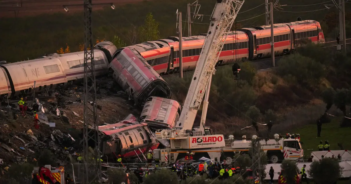 Emergency services work at the scene of a collision between two trains in Urda, Spain, on Wednesday, Oct. 28, 2026.