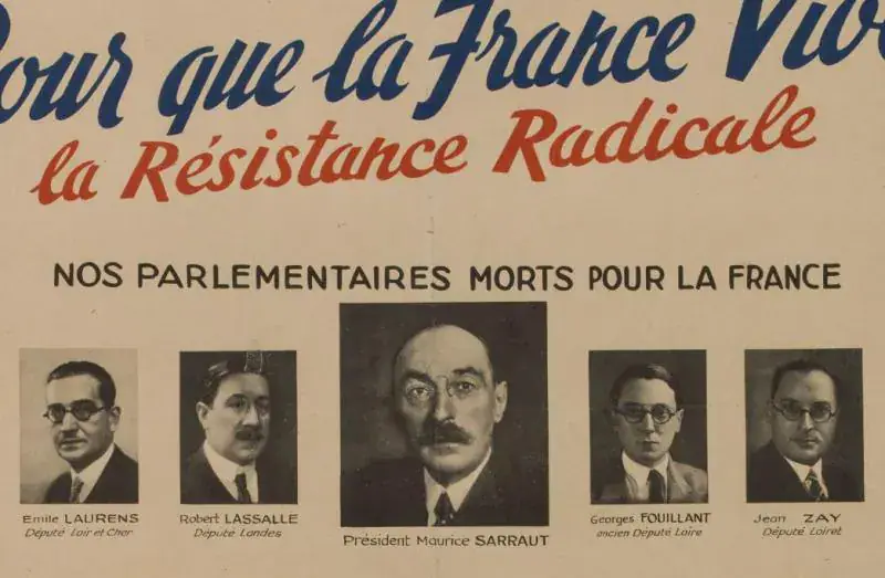 « Pour que la France vive ! La résistance radicale. Nos parlementaires morts pour la France », affiche, 1945 - source : Bibliothèque de la ville de Paris