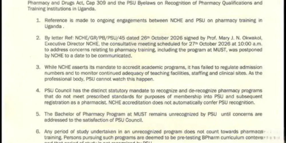 PSU Maintains Non-Recognition of MUST Pharmacy Programme