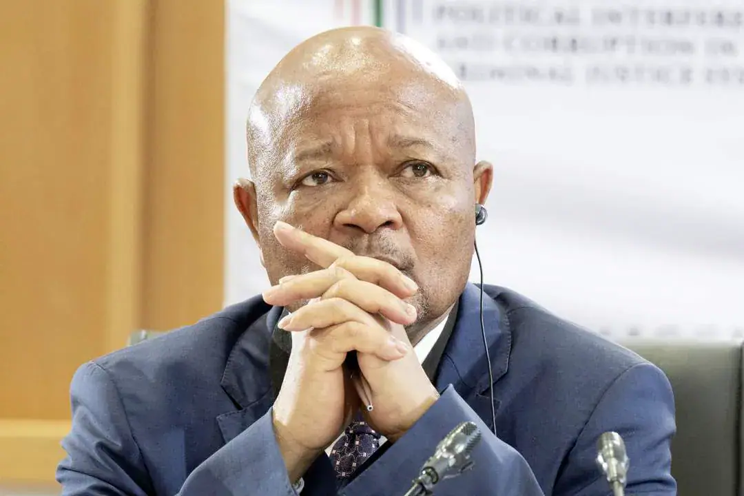 Senzo Mchunu, minister van polisie wat op spesiale verlof geplaas is.