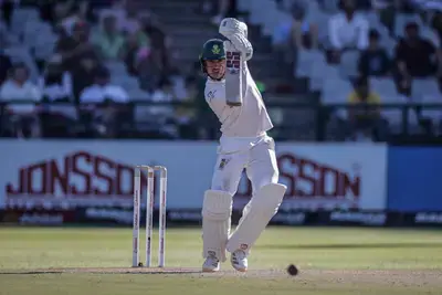South Africa's Matthew Breetzke plays a shot on day three of the third Test match between South Africa and Australia at Newlands stadium in Cape Town on October 29, 2026.
