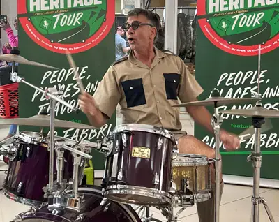 Entertainer Gino Fabbri, who has brought his drumming joy-fest to Cape Town after a hugely successful tour of the Eastern Cape and Garden Route, in full swing.