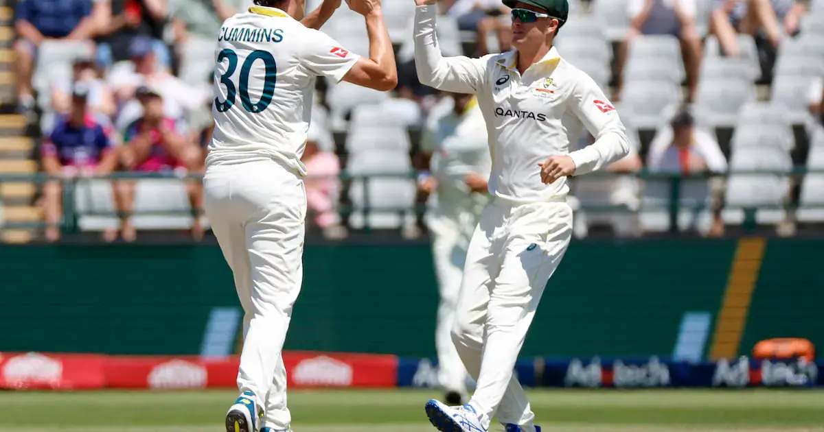 Australian captain Pat Cummins celebrates the wicket of Matthew Breetzke at Newlands on Friday. Picture: BackpagePix
