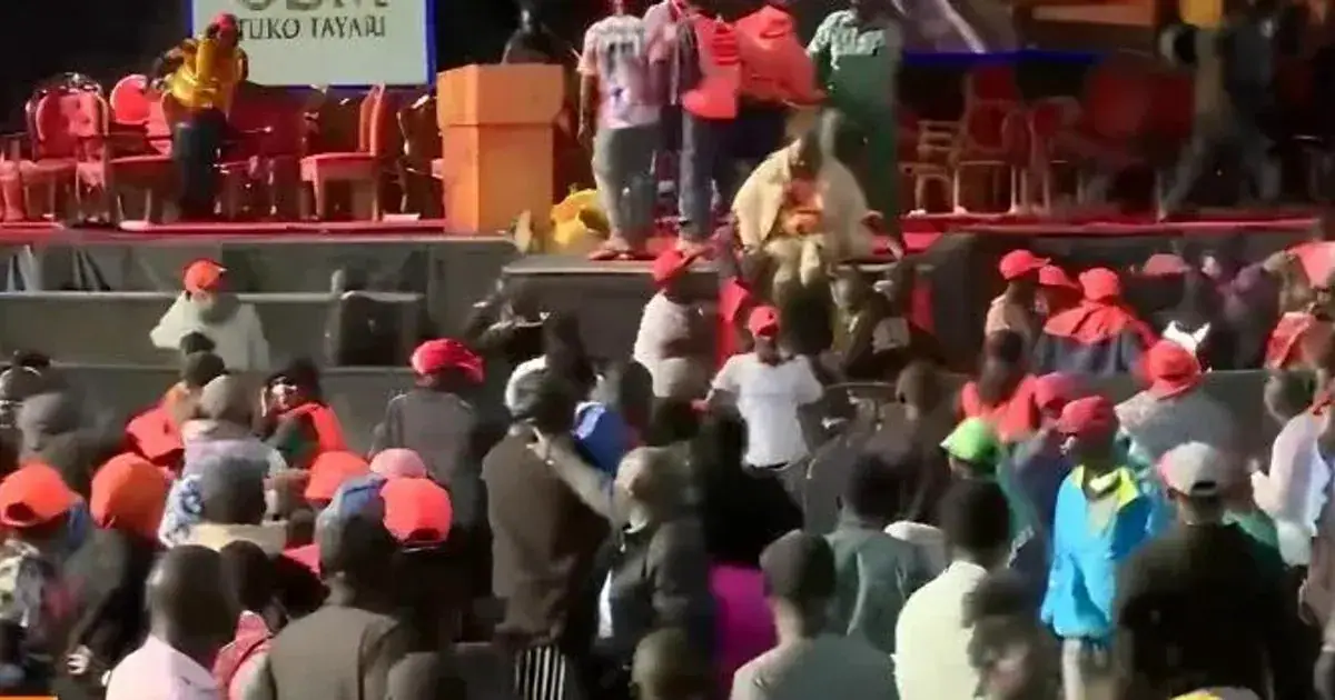 A screen grab image of the chaotic scene that forced leaders to flee from the ODM rally at Jacaranda Grounds
