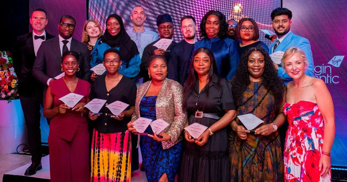 Virgin Atlantic executives and award recipients at a special awards evening held in Lagos on 22nd October 2026 to celebrate the airline's 25 years of operations in Nigeria and recognise the outstanding contributions of its travel partners