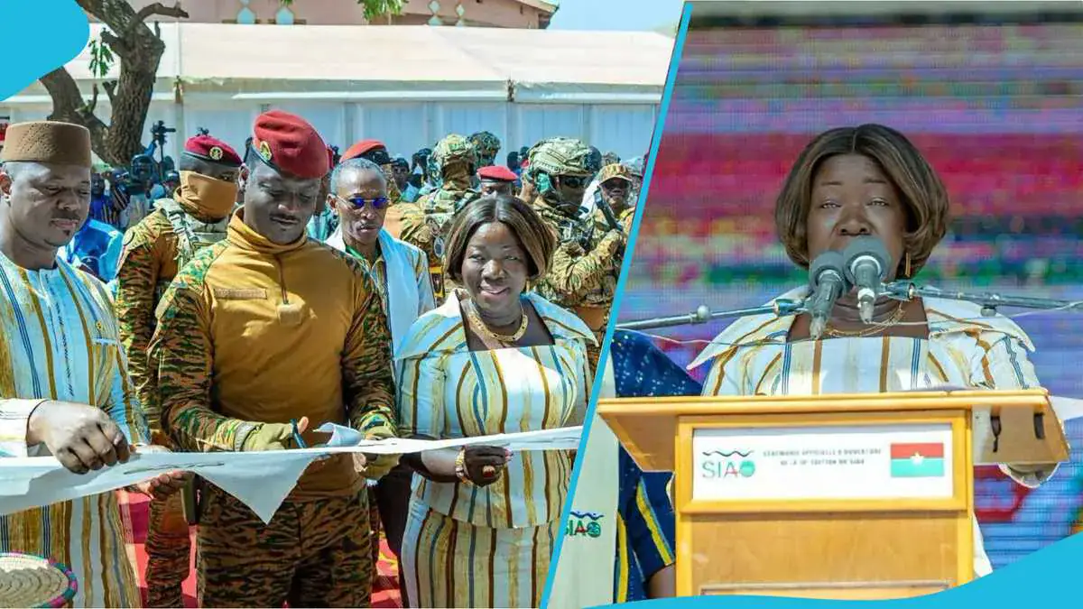 Burkina Faso president Captain Ibrahim Traoré and Ghana's Trade minister Elizabeth Ofosu-Adjare