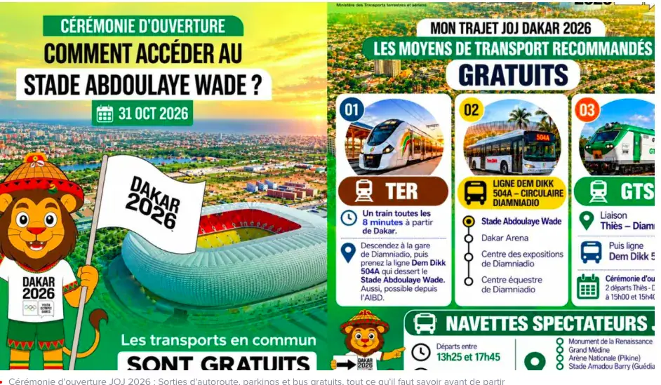 Senegal Launches Free Transport for 2026 Youth Olympic Games Opening Ceremony