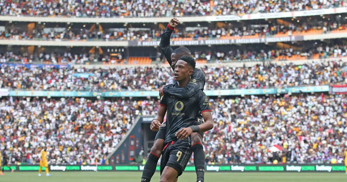 Yanela Mbuthuma of Orlando Pirates celebrates goal with teammates during the Betway Premiership 2026/27 match against Kaizer Chiefs at FNB Stadium in Johannesburg on the 31 October 2026.