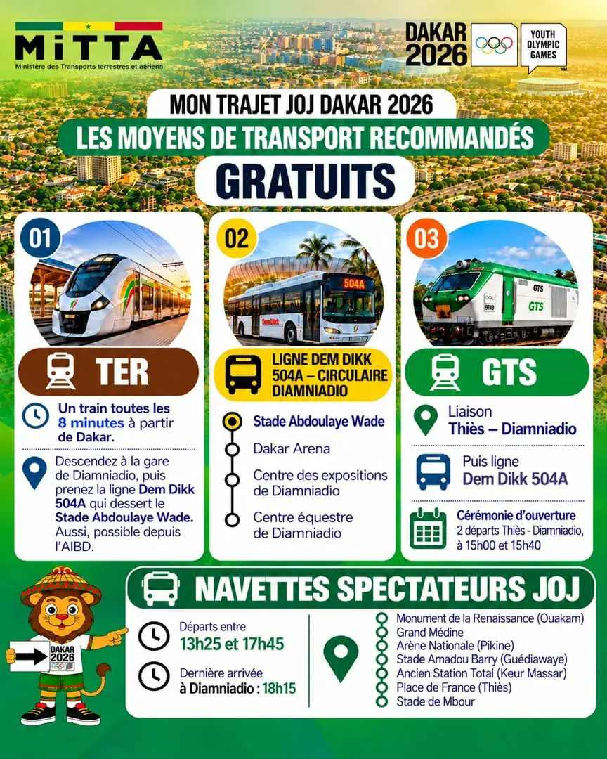 Senegal's MITTA Implements Special Transport Measures for 2026 Youth Olympics Opening Ceremony