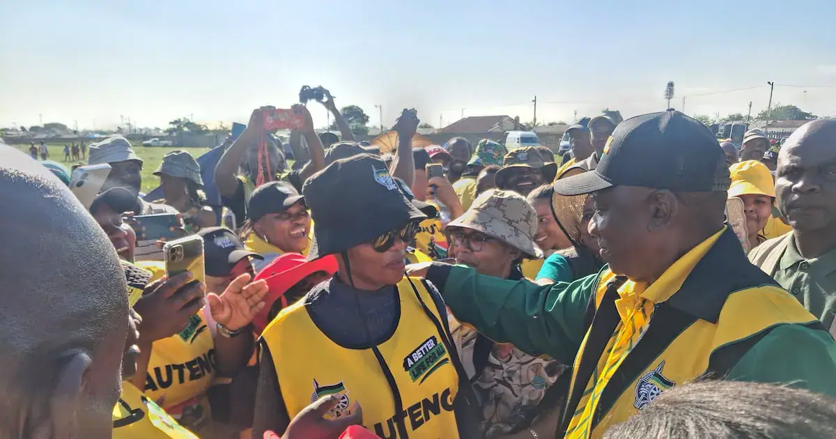 President Cyril Ramaphosa at Daveyton in Benoni during their campaign for November local government elections. He is currently in the local stadium after door-to-door in the wards. Picture: Antonio Muchave