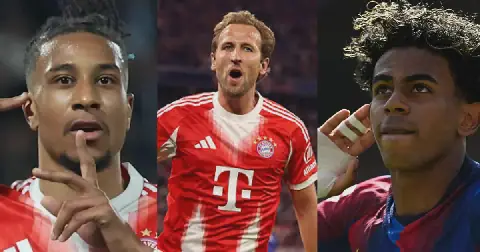 Michael Olise (left), Harry Kane (middle) and Lamine Yamal (right)