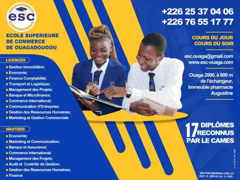 Les filières pour la rentrée académique 2026-2027 à l’école supérieure de commerce de Ouagadougou