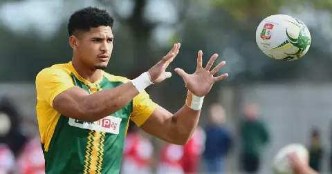 Springbok flyhalf Sacha Feinberg-Mngomezulu before the second Test against Australia in Cape Town on Saturday.