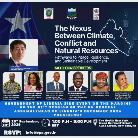 Liberia, UNDP to Host UN Side Event Linking Climate Change, Conflict and Natural Resources to the Search for Lasting Peace