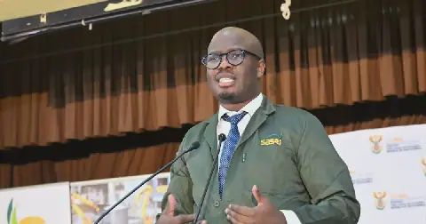 Deputy minister of trade, industry & competition Zuko Godlimpi speaks at the sugarcane growers dialogue that he hosted in uMzinto, KwaZulu-Natal, on September 18 2026. Picture: