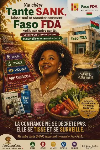 Ma chère Tante SANK, laisse-moi te raconter comment la Faso FDA veille sur notre santé, comme on tisse un pagne : fil après fil, contrôle après contrôle, pour protéger chaque Burkinabè.