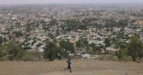 A man runs against the backdrop of Mekele's cityscape in Tigray, Ethiopia. File photo: