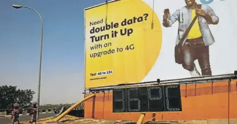MTN has announced plans to start phasing out 3G in South Africa, but admits it will be a challenge to persuade consumers to upgrade to more expensive 4G and 5G handsets. This file photo shows an MTN billboard in Abuja, Nigeria. Picture: AFOLABI SOTUNDE/REUTERS