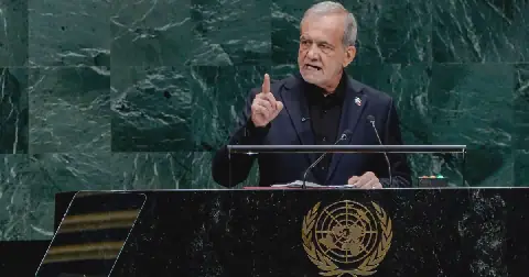 Masoud Pezeshkian, Iran's president, addresses the United Nations General Assembly in New York, on Wednesday.