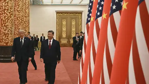 China's President Xi Jinping and President Trump arrive to attend a state banquet at the Great Hall of the People in Beijing in May.