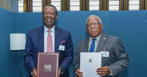 Cabinet Secretary for Foreign and Diaspora Affairs, Musalia Mudavadi, and the Solomon Islands Minister for Foreign Affairs.(Image: Musalia Mudavadi)