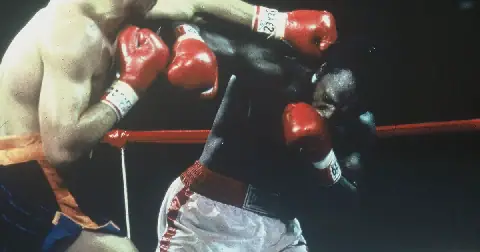 Gerrie Coetzee rocks WBA heavyweight world defending champ Michael Dokes before knocking him out in round 10 on September 23 1983, in Ohio. Picture: