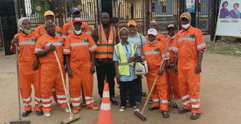 LAWMA sweepers on ground at Olorunda LCDA Secretariat in conjunction with Green Janitors