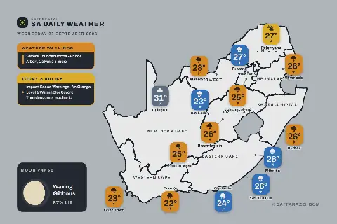 Severe Thunderstorms Expected Across South Africa on September 23