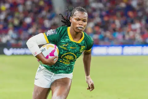 Maria Tshiremba het een van die Bok-vroue se drieë Saterdag gedruk. Hier is sy vroeër vanjaar in aksie vir die nasionale vrouesewesspan.