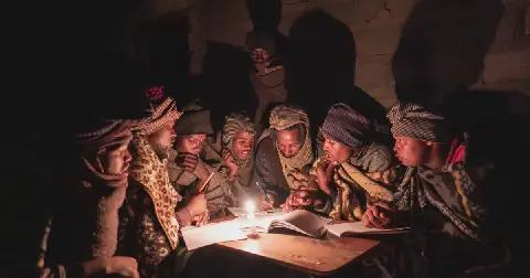 Shepherds attend a part-time night school near Mokhotlong, Lesotho. For many, these classes are the only form of education they can access.