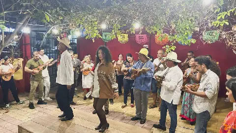 Jarana players join a mass jam session at a Veracruz fandango while the dancers pound out rhythms with their heels on the wooden tarima.
