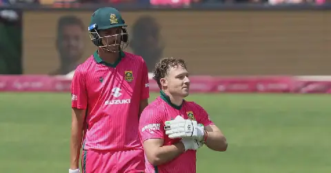 David Miller turned to his mother seated in the stands at the Wanderers on Sunday after scoring a hundred against Australia. Picture: