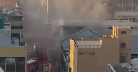 Smoke rises from City Power’s Central Substation in Marshalltown following the latest fire.