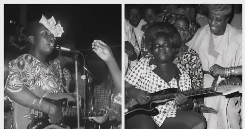 Queen Oladunni Decency held her signature guitar during a studio promotional session in the 1970s
