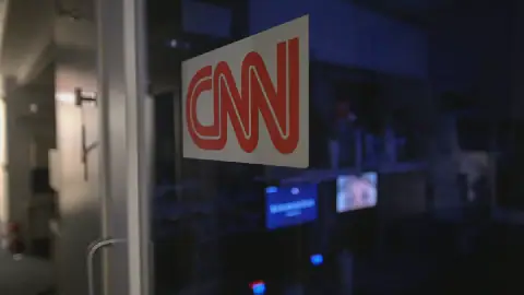A logo on a booth for CNN is seen in the press area at the White House, Saturday, Sept. 26, 2026, in Washington.