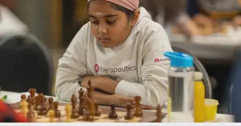 British schoolgirl Bodhana Sivanandan during a chess tournament. The 11-year-old fulfilled the requirements for the Woman Grandmaster title at the 2026 Chess Olympiad.