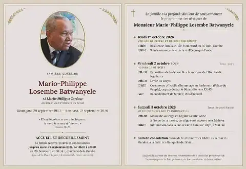 Décès de Mario-Philippe Losembe : voici le programme des obsèques de l’ancien 2ᵉ vice-président du Sénat