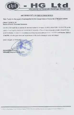 University of Rwanda Holding Group Ltd Announces Amendment to Bus Supply Tender