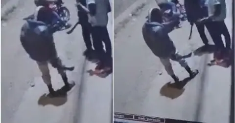 As if to assert their dominance and willingness to use violence, one of the attackers struck the man with his machete.