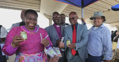 Eastern Cape agriculture MEC Nonceba Kontsiwe inspects cannabis products on display at the Nelson Mandela Bay Metro Fresh Produce Market. Picture: Werner Hills