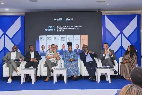 L-R: HAKEEM ADENIJI-ADELE, Deputy Managing Director, eTranzact Int’l PLC; BLESSING EHIZE, Chief Technology Officer at First City Monument Bank (FCMB); DR. KRISH RANGANATH, Chief Executive Officer, UniCloud Africa; ROSELINE ILORI, Founder & CEO of Bridge57 Solutions Limited; ADESOLA AKINSANYA, President, Nigeria Internet Registration Association (NiRA), DR. AYOTUNDE COKER, CEO, Open Access Data Centre (OADC), and ELSIE GODWIN, Co-founder/COO, Cashwise Finance , during a panel session at GrowthX by Techeconomy, held in Lagos, recently.