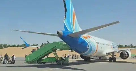 An image of passengerswho were onboard with the flyDubai plane during the emergency landing at Tabuk Airport in SaudiArabia.(Image: airplusmedia)