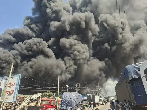 Fire Engulfs PVC Warehouse and Wooden Structures in Accra's Avenor