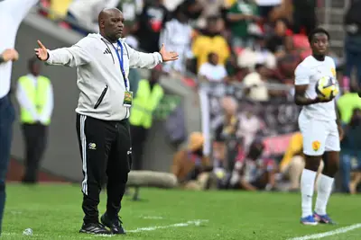 Bafana Bafana coach Pitso Mosimane during the Africa Cup of Nations qualifier match between SA and Guinea at the Orlando Amstel Arena on September 26 in Johannesburg