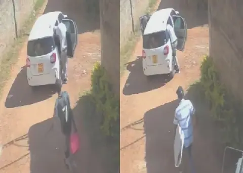 CCTV footage captures notorious burglars riding in a private car conducting daylight robbery in Gachie