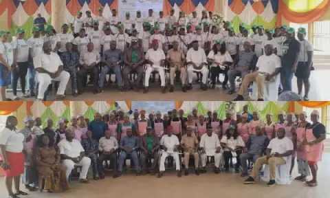 Officials and two groups of trainees during Acquisition of Skills—Technical and Vocational Education and Training (IDEAS-TVET) project in Anambra State.