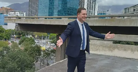 Mayor Geordin Hill-Lewis unveiled plans to transform the Foreshore’s unfinished highways into a new bridge and tunnel system aimed at easing congestion. Picture: Yoliswa Sobuwa