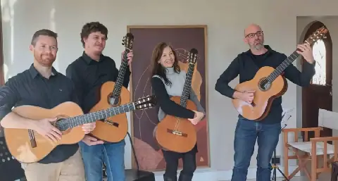 Die lede van die Gauteng-kitaarkwartet is van links Jonathan Moolman, Ryan Kirsten, Nathalie Roué en Dillon Davie.
